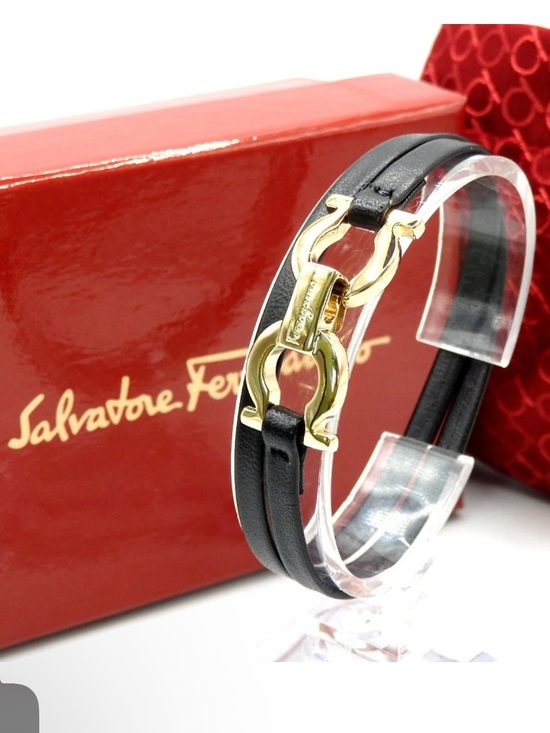 Salvatore Ferragamo Accessories - Salvatore Ferragamo UNISEX Double-Strap Bracelet w/ Gold Gancini Like New in Box